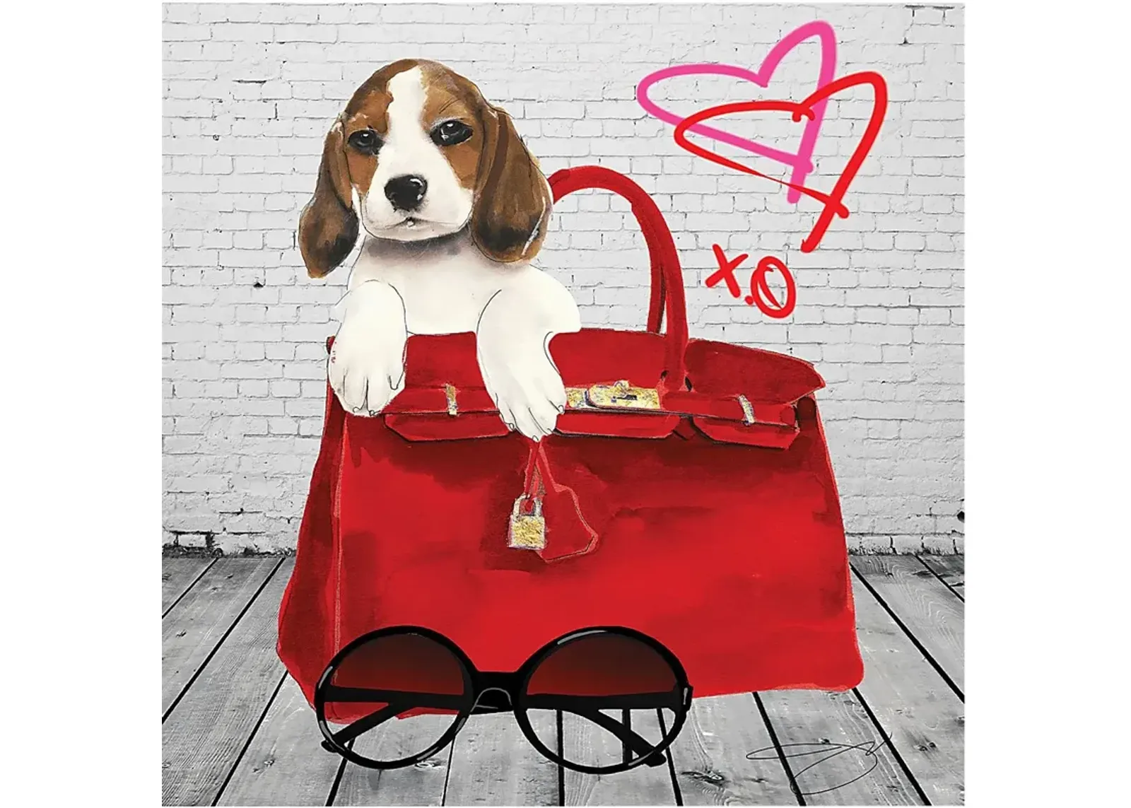 Kids Beagle In The Bag White Glass Wall Art