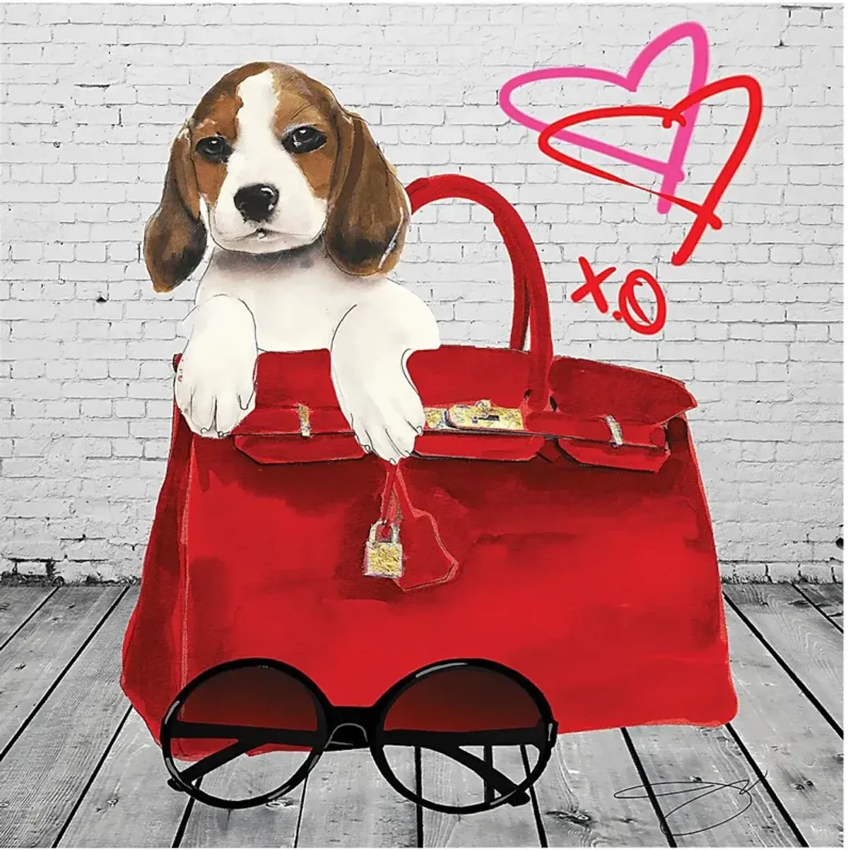 Kids Beagle In The Bag White Glass Wall Art