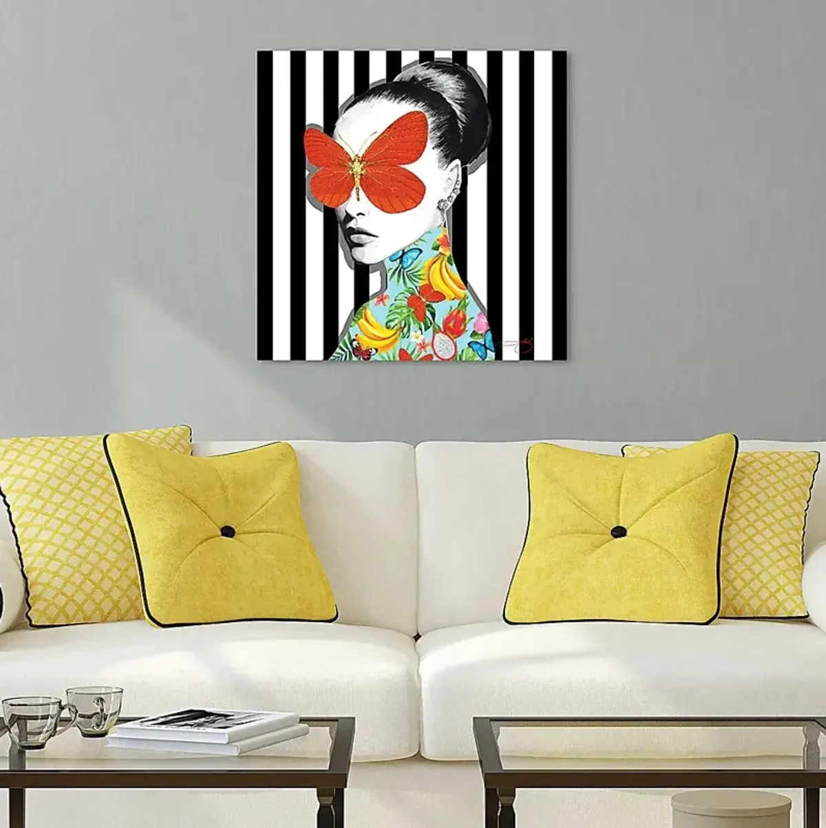 Kids Blinded By Butterfly Black Glass Wall Art