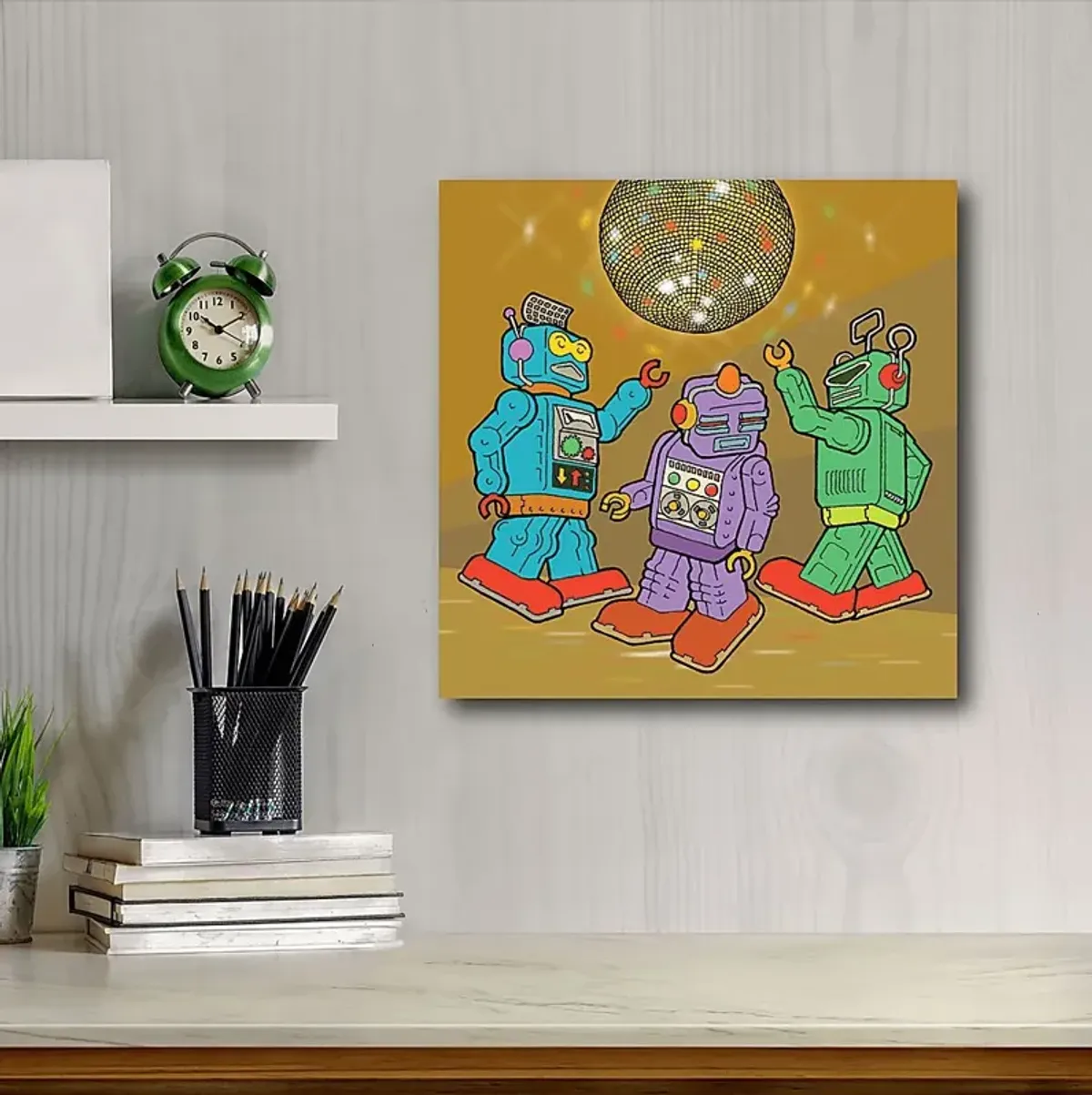 Kids Disco Robots Brown Artwork