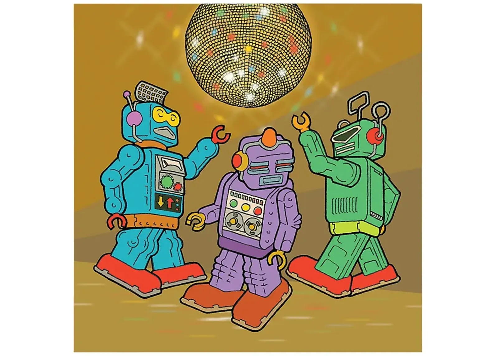 Kids Disco Robots Brown Artwork