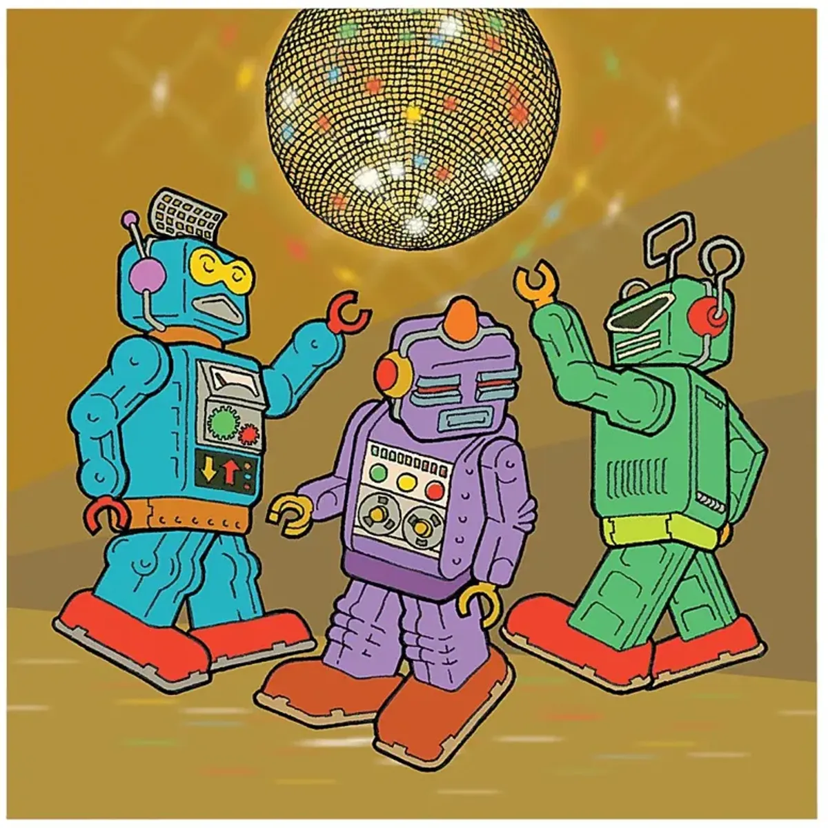 Kids Disco Robots Brown Artwork