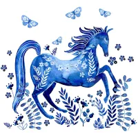 Kids Horse in Blue White Artwork