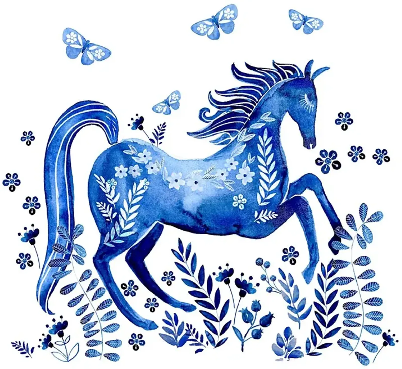 Kids Horse in Blue White Artwork