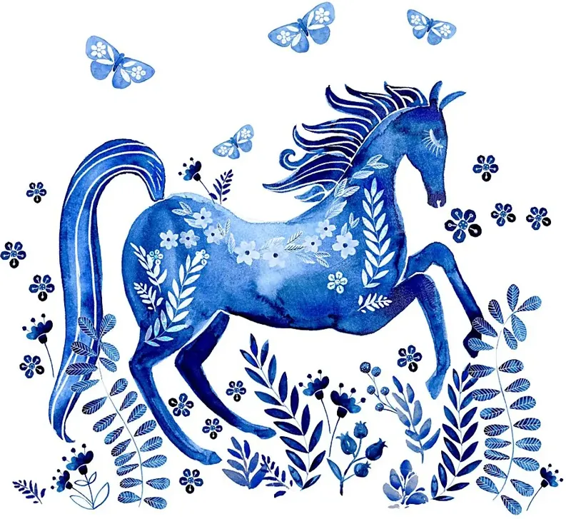 Kids Horse in Blue White Artwork