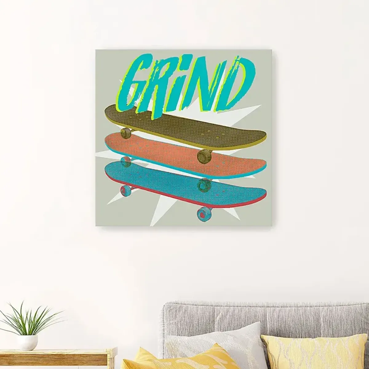 Kids Skateboard Grind Gray Artwork