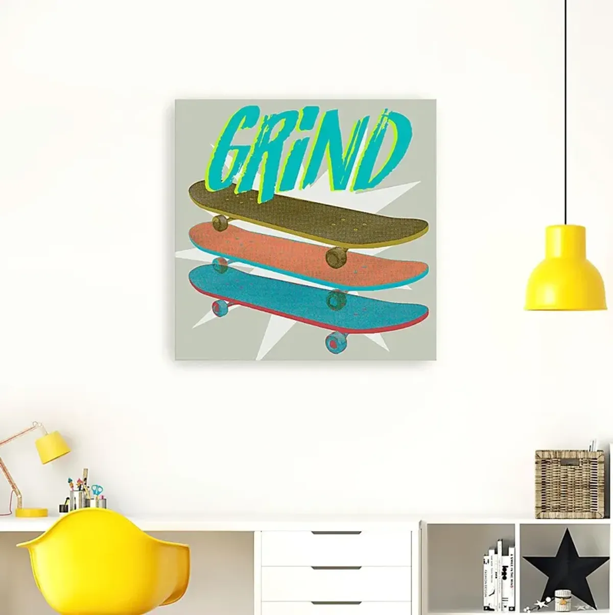 Kids Skateboard Grind Gray Artwork