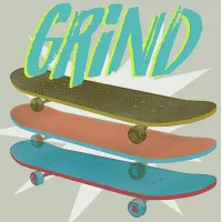Kids Skateboard Grind Gray Artwork