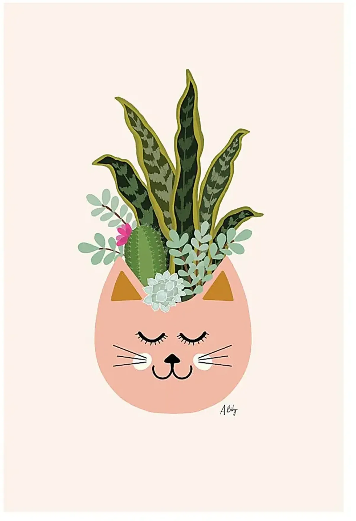 Kids Tropical Cat Pink Artwork