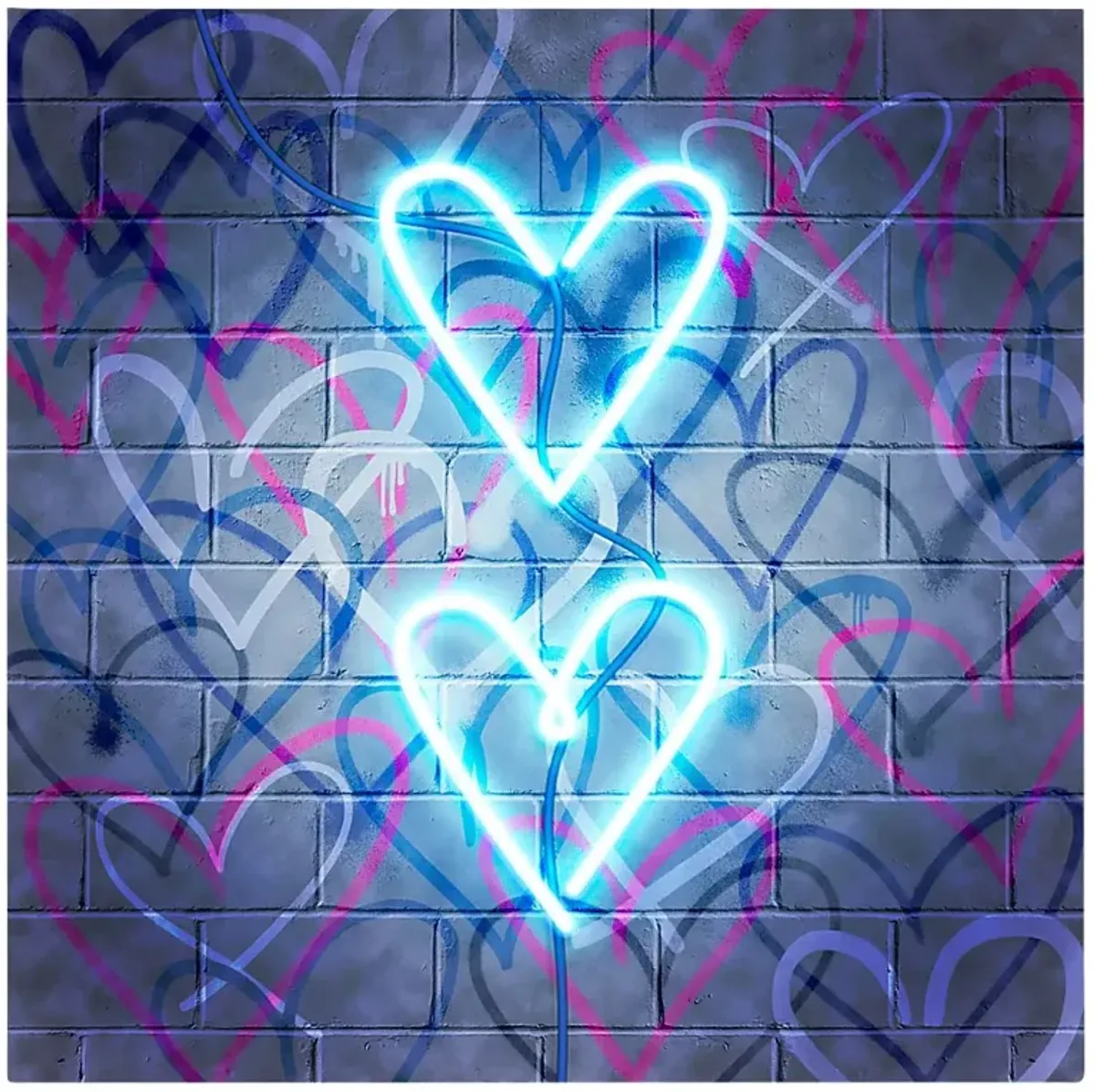 Kids Glowing Hearts Blue Artwork