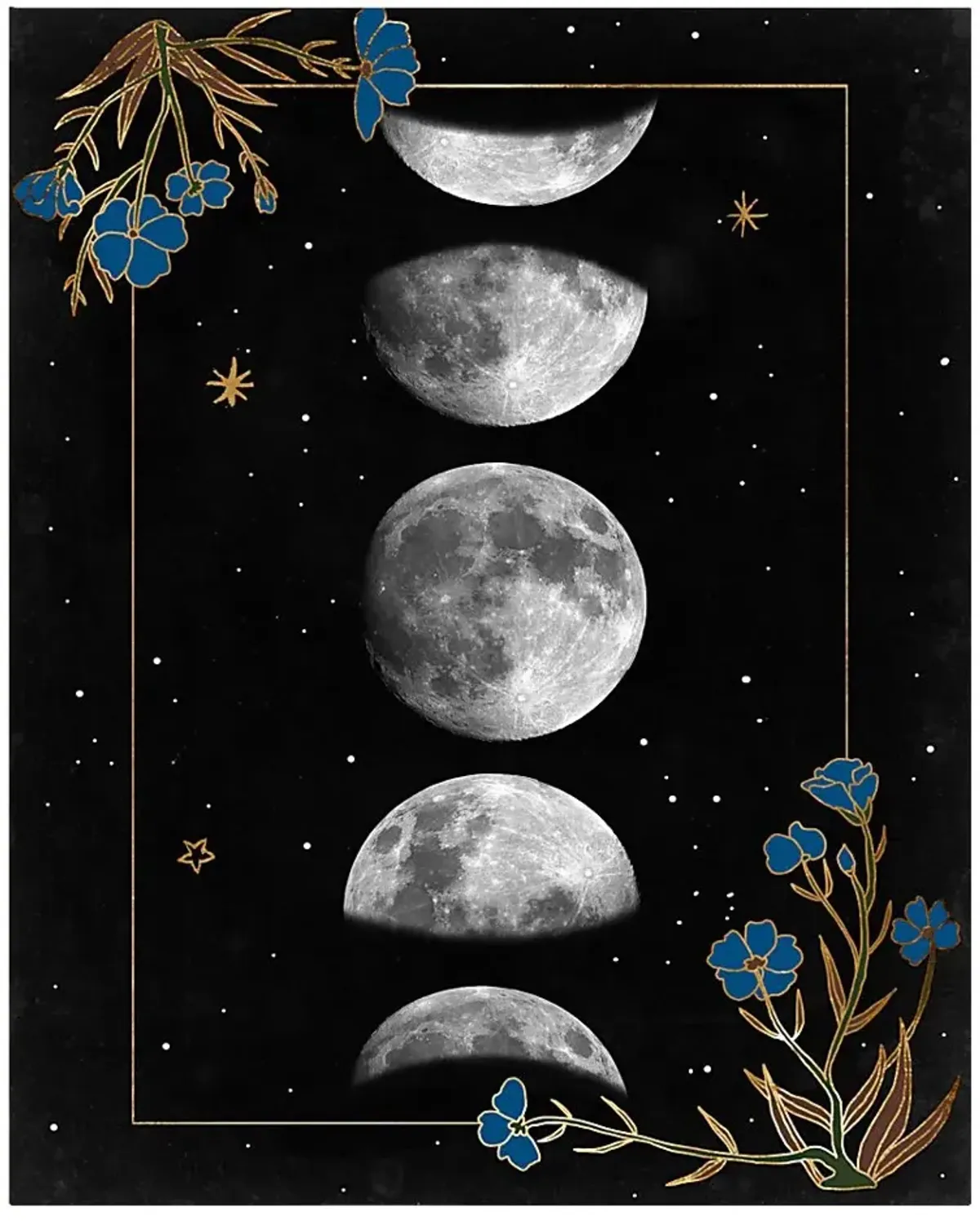 Kids Moon Flora Black Artwork