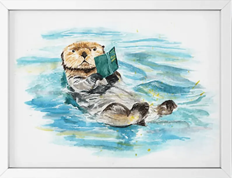 Kids Reading Otter White Mini Framed Artwork