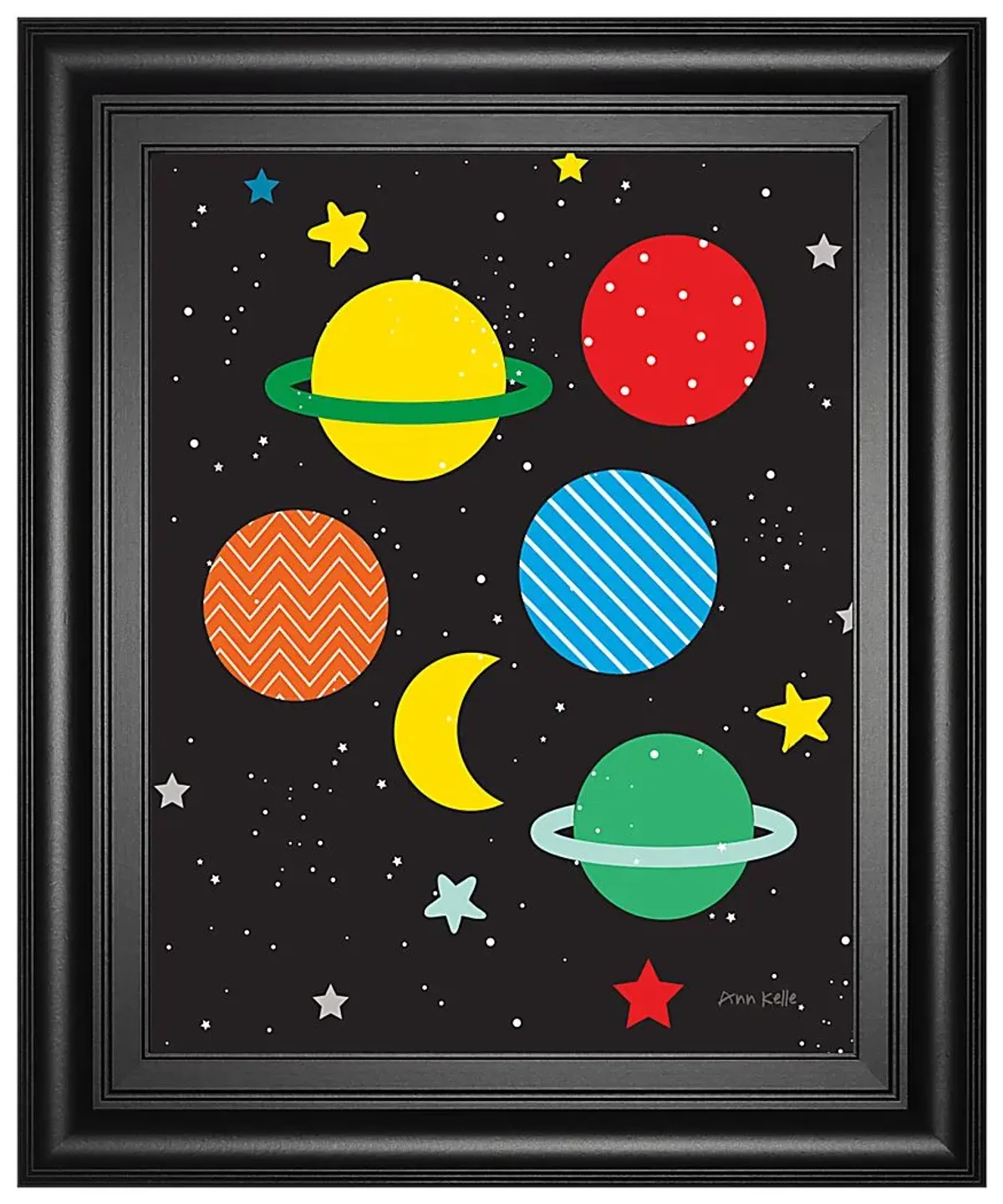 Kids Bright Planets Black Artwork