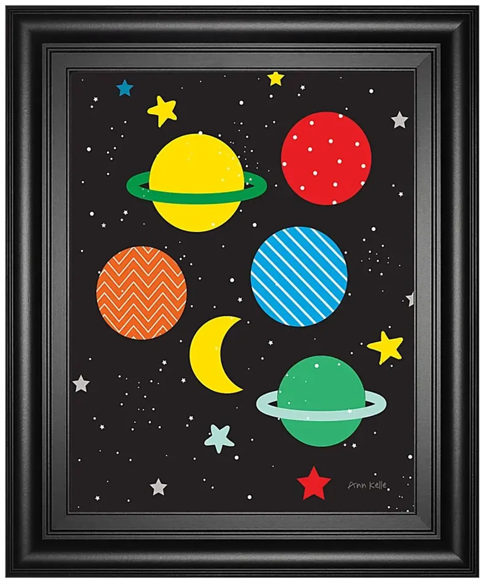 Kids Bright Planets Black Artwork