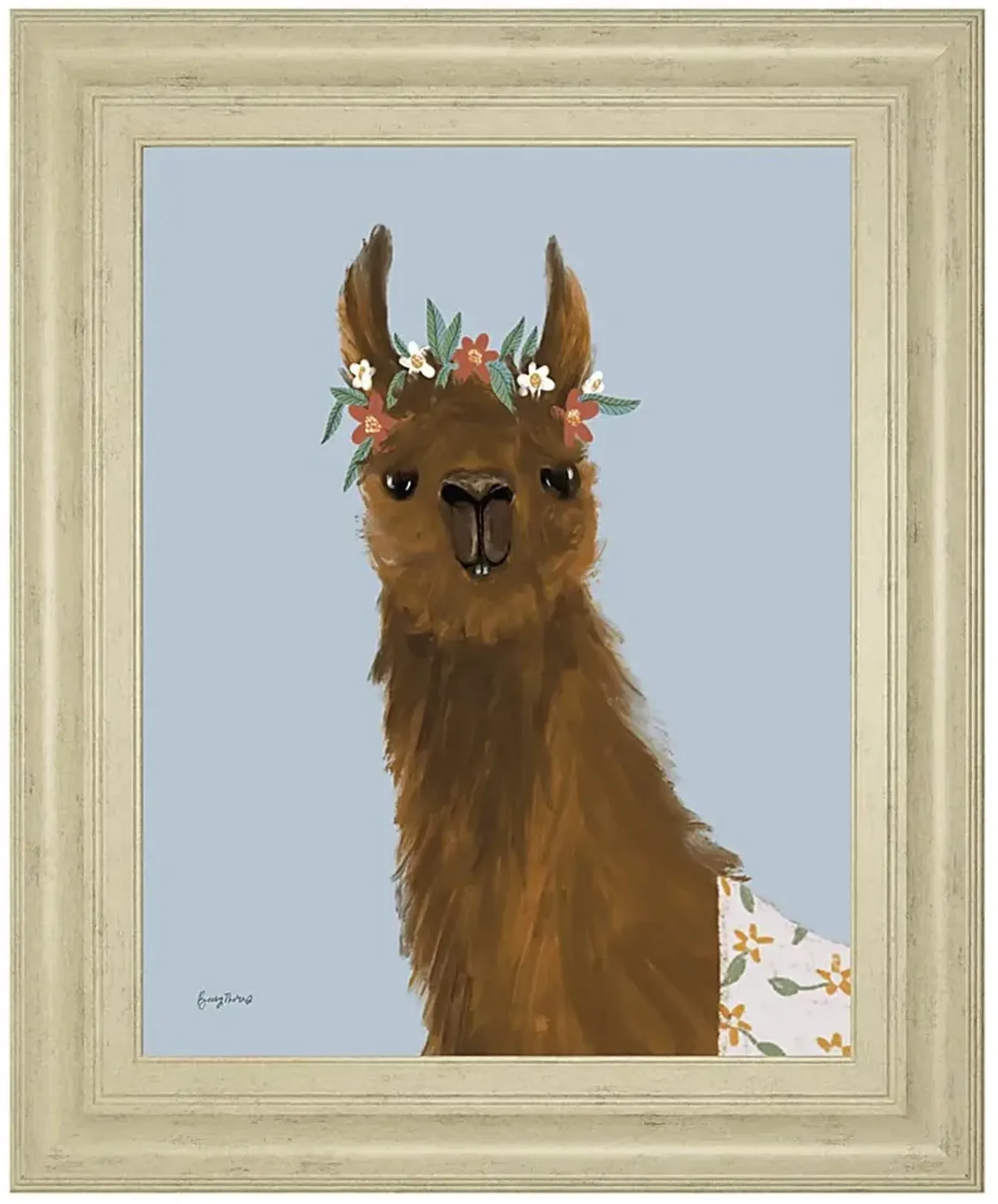 Kids Alpaca Portrait I Blue Artwork