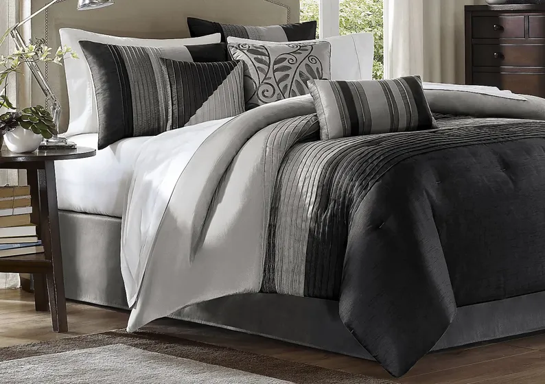 Brenna Black/Gray 7 Pc Queen Comforter Set