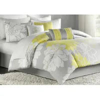 Lola Gray/Yellow 7 Pc Queen Comforter Set