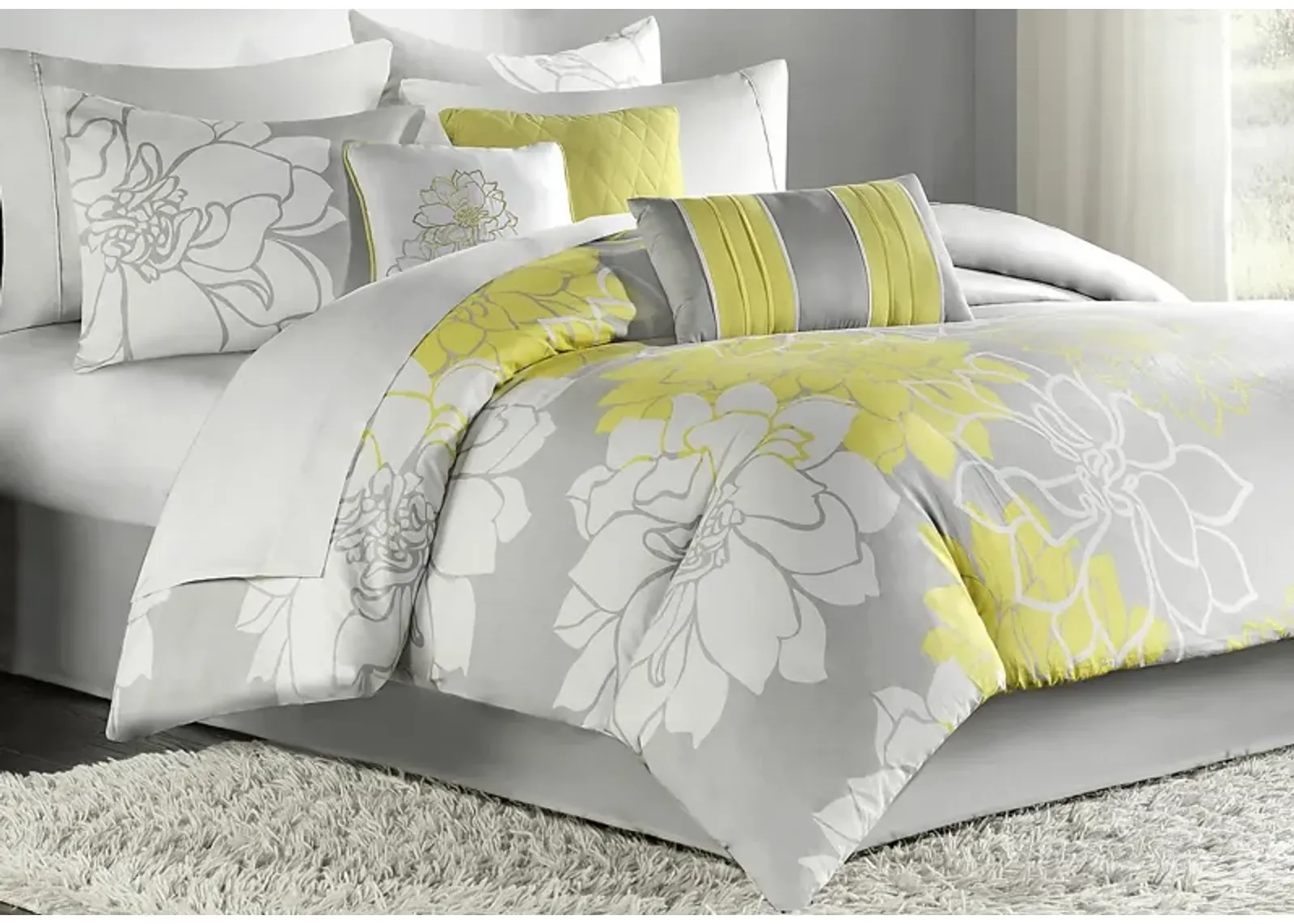 Lola Gray/Yellow 7 Pc Queen Comforter Set