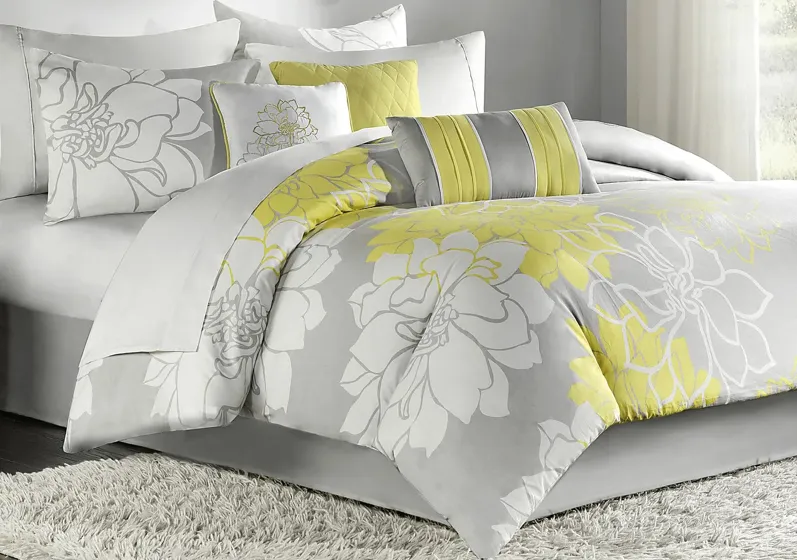 Lola Gray/Yellow 7 Pc King Comforter Set
