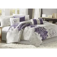 Lola Gray/Purple 7 Pc Queen Comforter Set