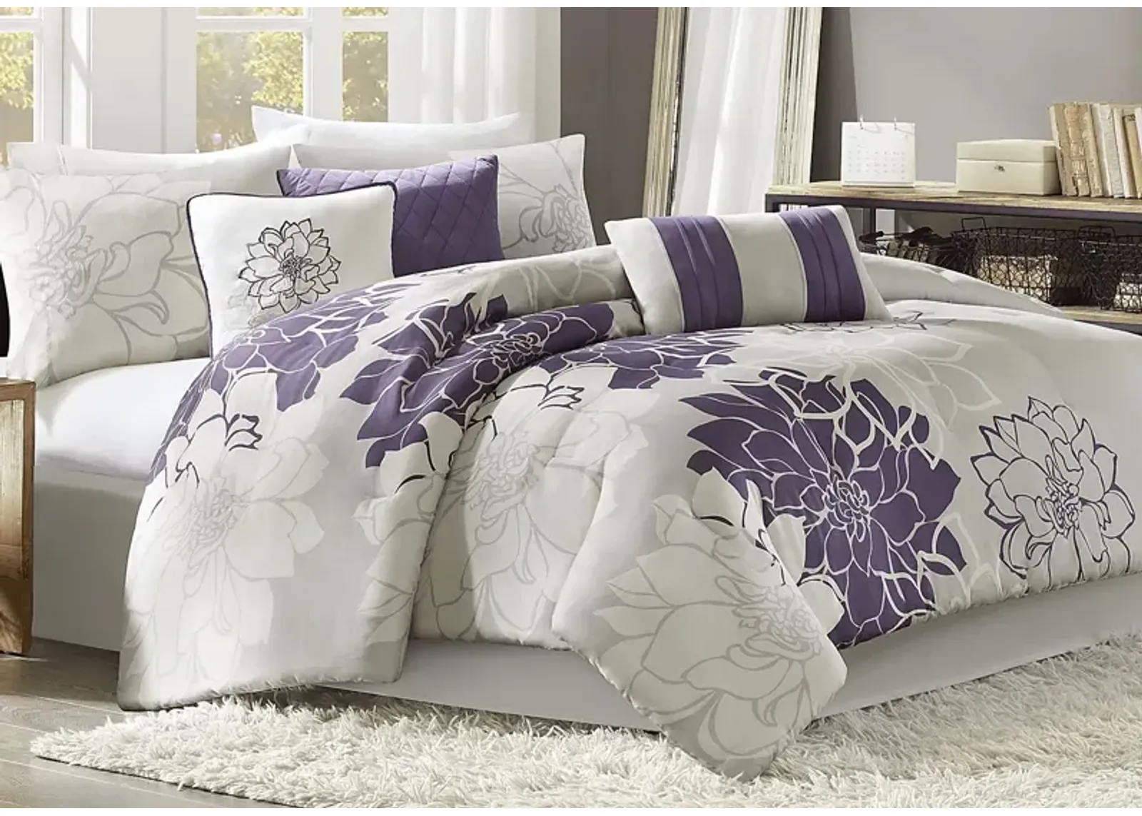 Lola Gray/Purple 7 Pc Queen Comforter Set