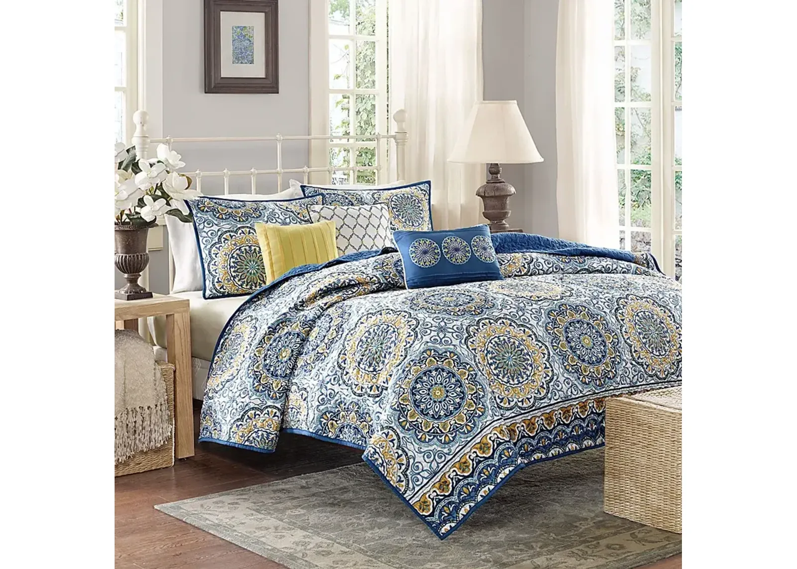 Tangiers Blue 6 Pc Queen Coverlet Set