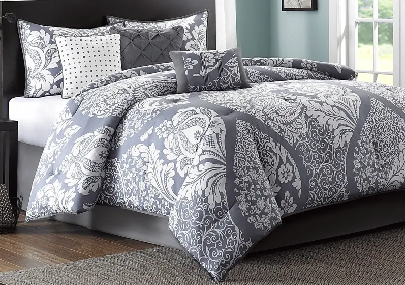 Cora Gray 7 Pc Queen Comforter Set