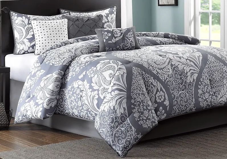 Cora Gray 7 Pc King Comforter Set