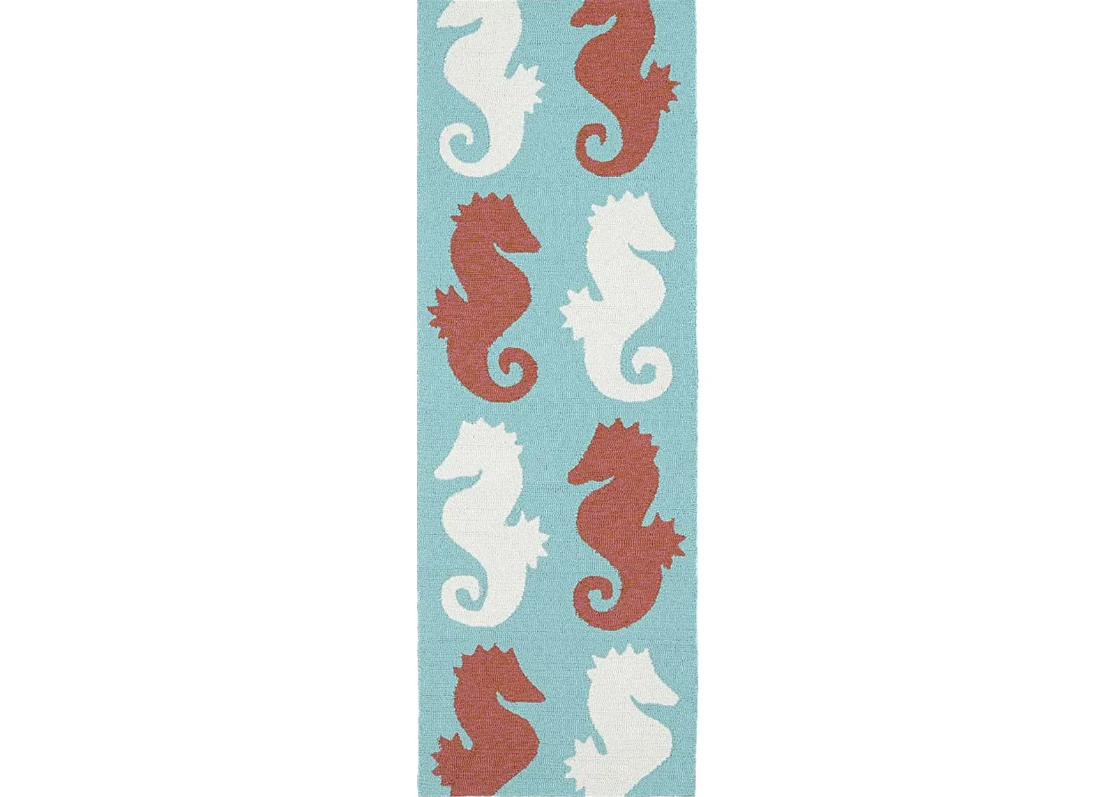 Seahorse Soiree Teal 2' x 6' Indoor/Outdoor Rug