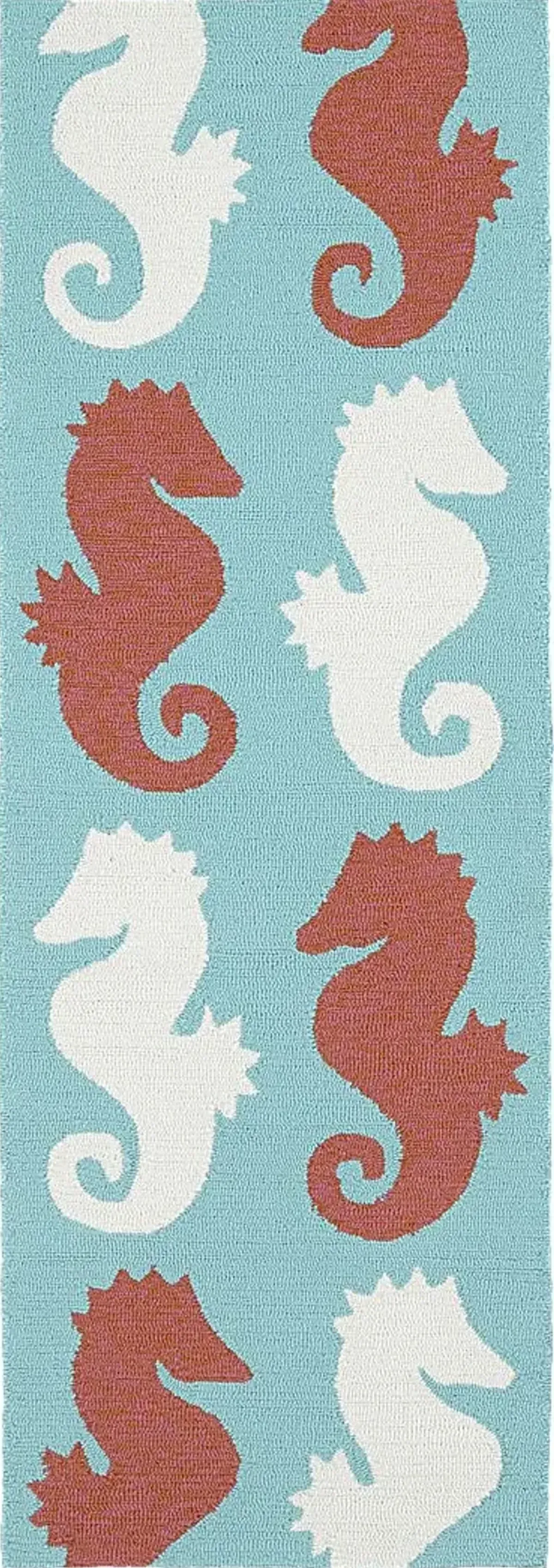 Seahorse Soiree Teal 2' x 6' Indoor/Outdoor Rug