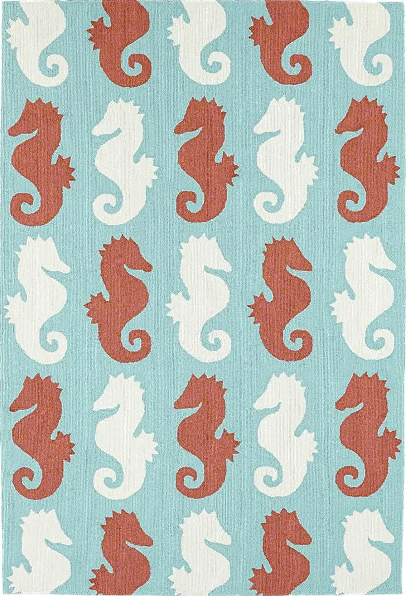 Seahorse Soiree Teal 5' x 7'6 Indoor/Outdoor Rug