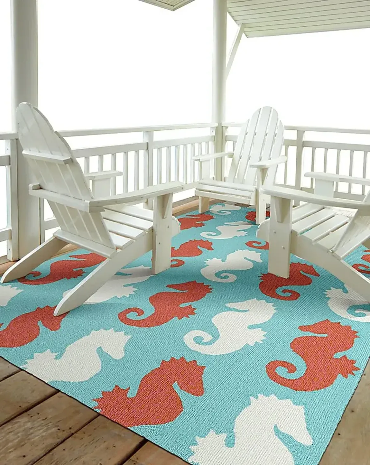 Seahorse Soiree Teal 7'6 x 9' Indoor/Outdoor Rug