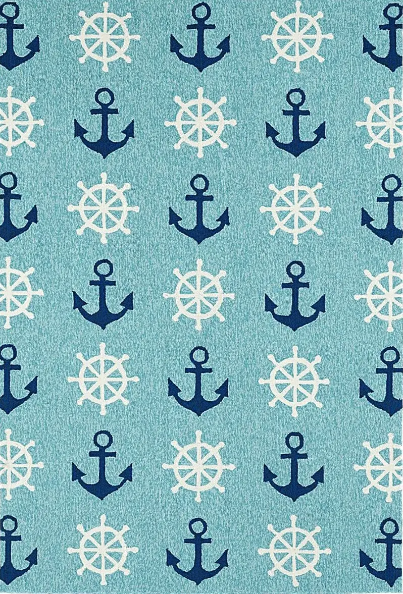 Nautical Life Blue 7'6 x 9' Indoor/Outdoor Rug