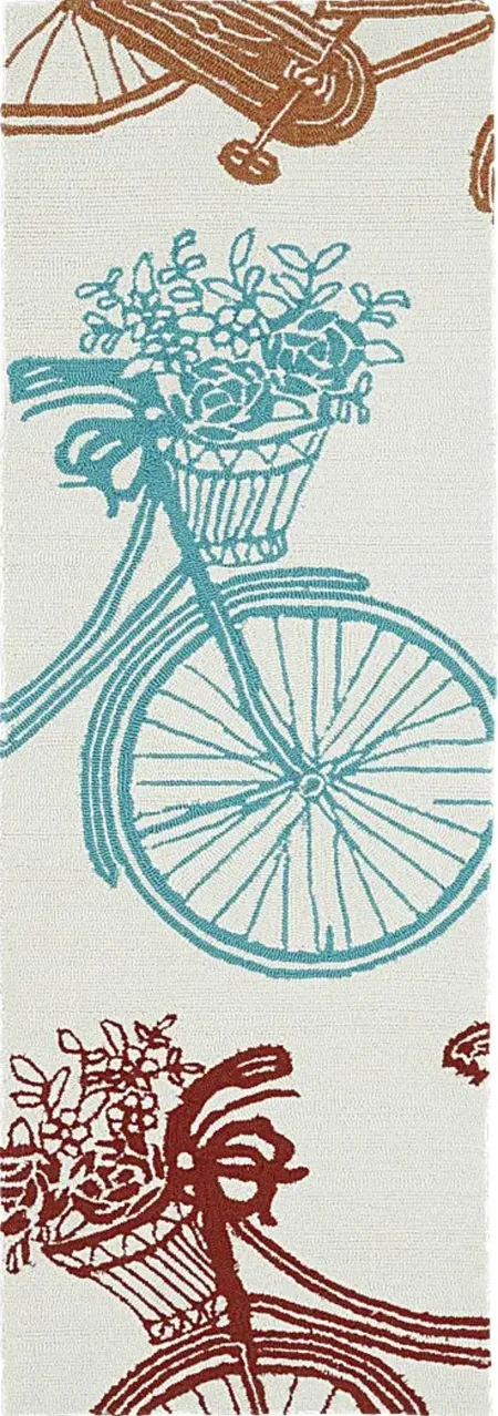 Bicycle Adventure Ivory 2' x 6' Indoor/Outdoor Rug