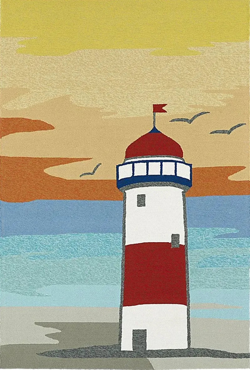 Lighthouse Sunrise Brown 3' x 5' Indoor/Outdoor Rug