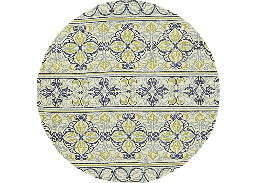 Gustavia Blue 7'10 Round Indoor/Outdoor Rug