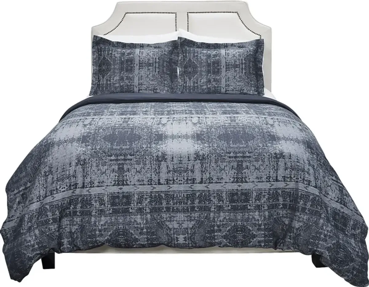 Anzia Blue 3 Pc Queen Duvet Set