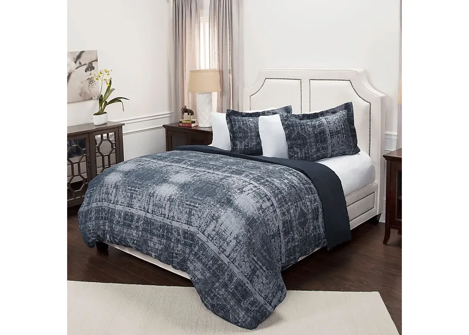 Anzia Blue 3 Pc Queen Duvet Set