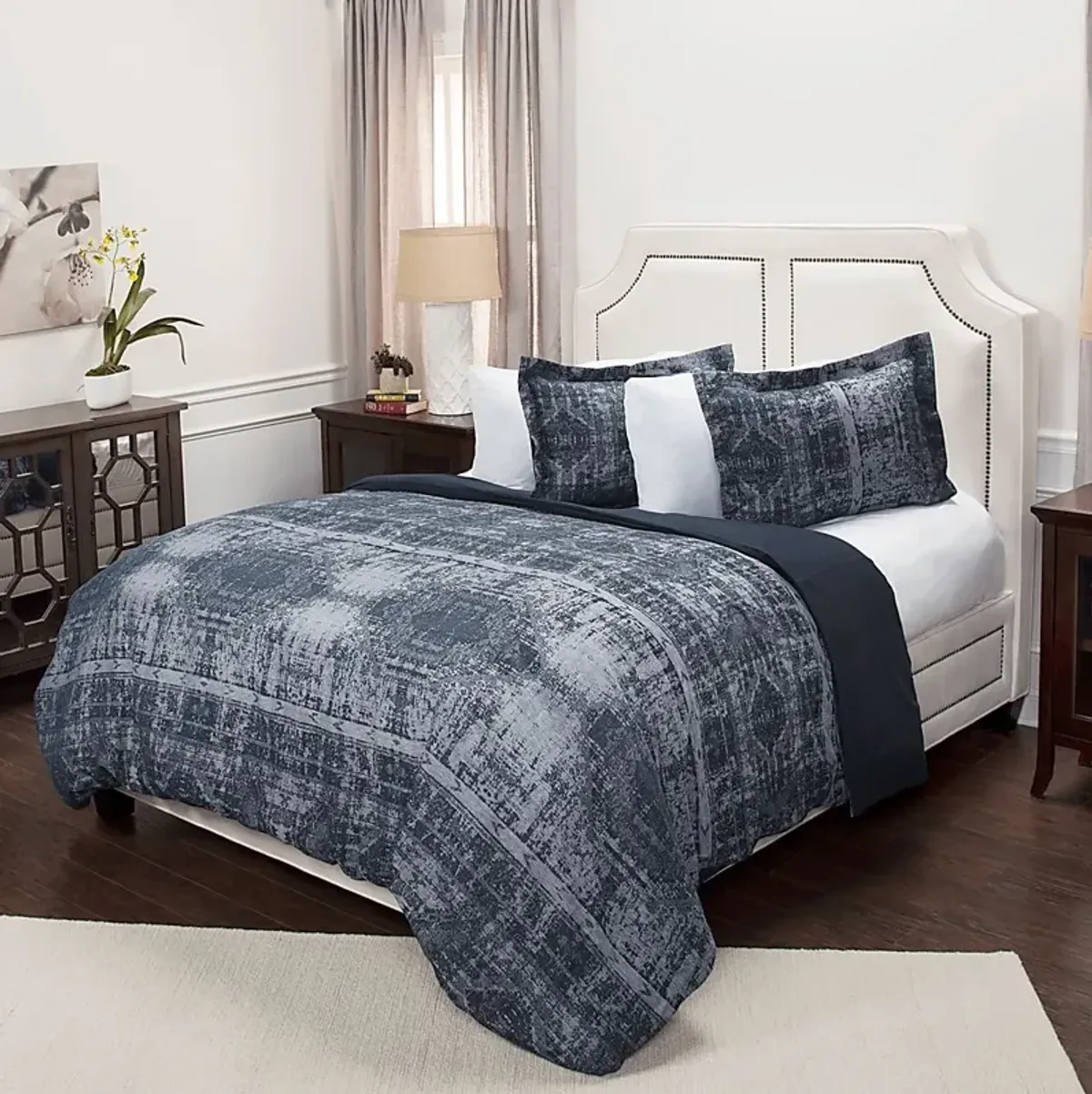 Anzia Blue 3 Pc Queen Duvet Set