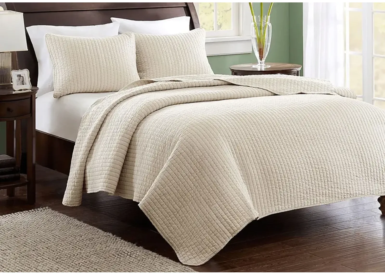 Keaton Light Khaki 3 Pc Full/Queen Coverlet Set