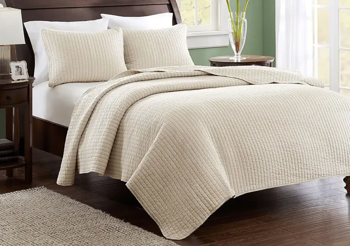 Keaton Light Khaki 3 Pc Full/Queen Coverlet Set