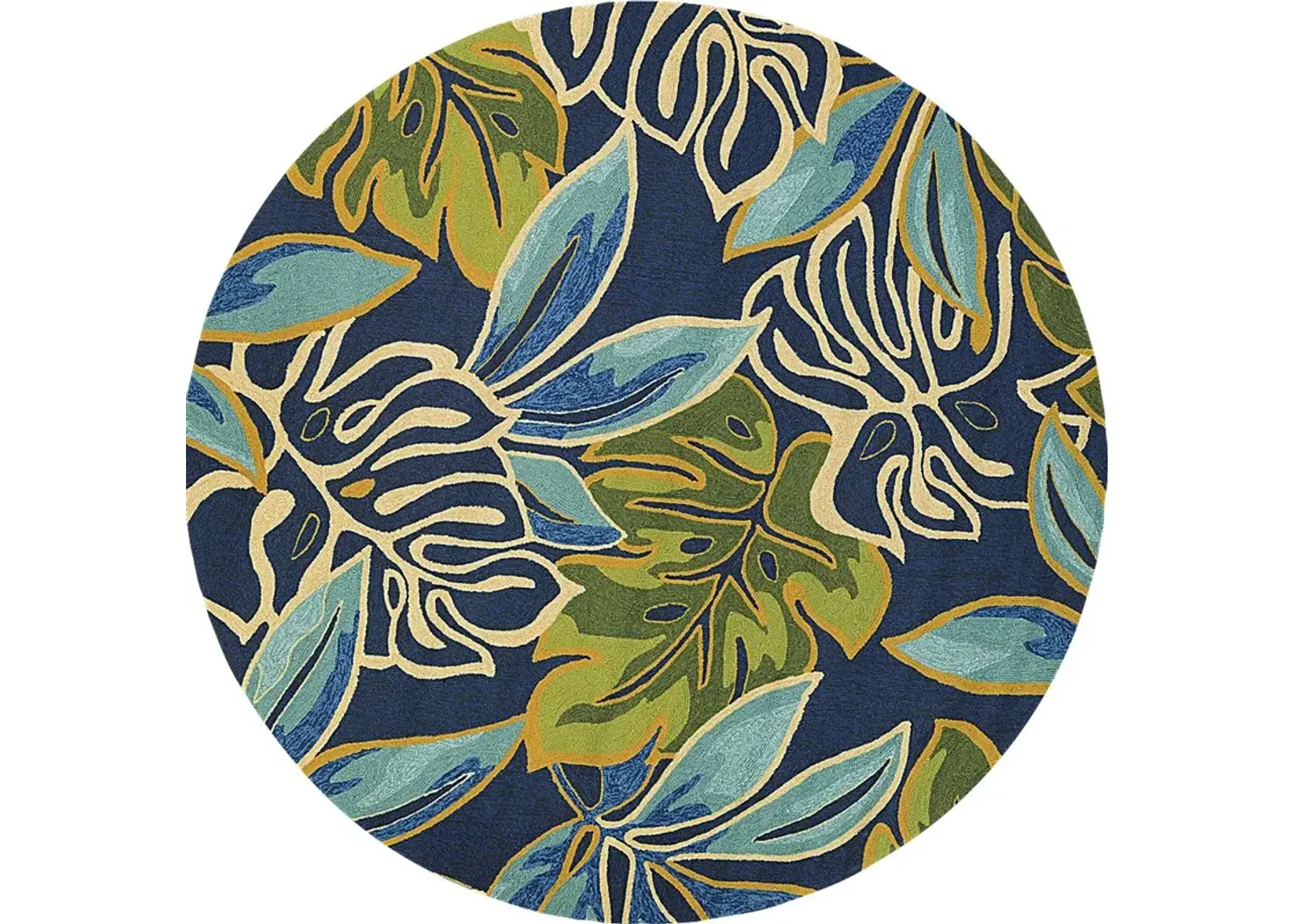 Areca Palms Blue 7'10 Round Indoor/Outdoor Rug