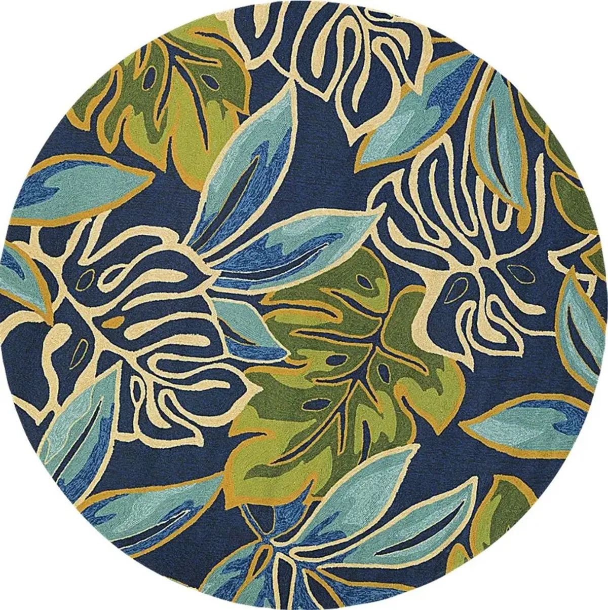 Areca Palms Blue 7'10 Round Indoor/Outdoor Rug