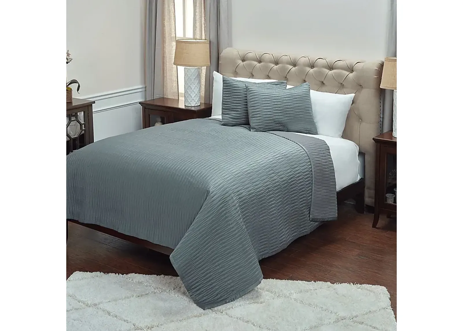 Dinara Gray 3 Pc King Quilt Set