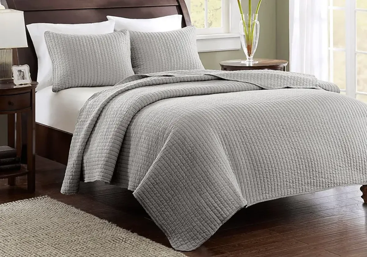 Keaton Gray 3 Pc Full/Queen Coverlet Set