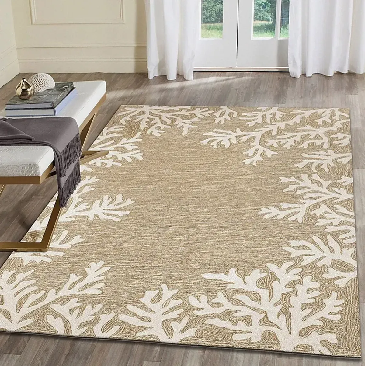 Ocean Flower Taupe 7'6 x 9'6 Indoor/Outdoor Rug