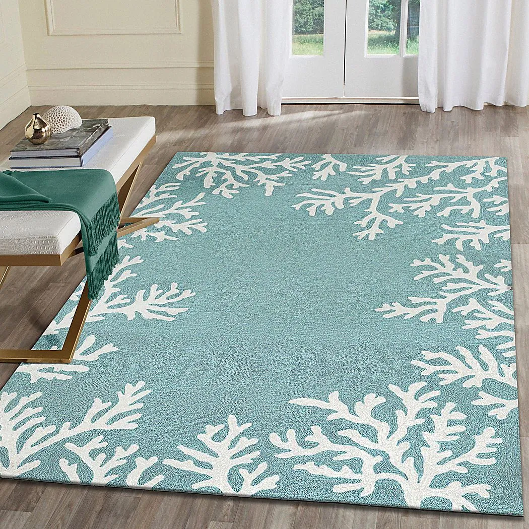 Ocean Flower Blue 7'6 x 9'6 Indoor/Outdoor Rug