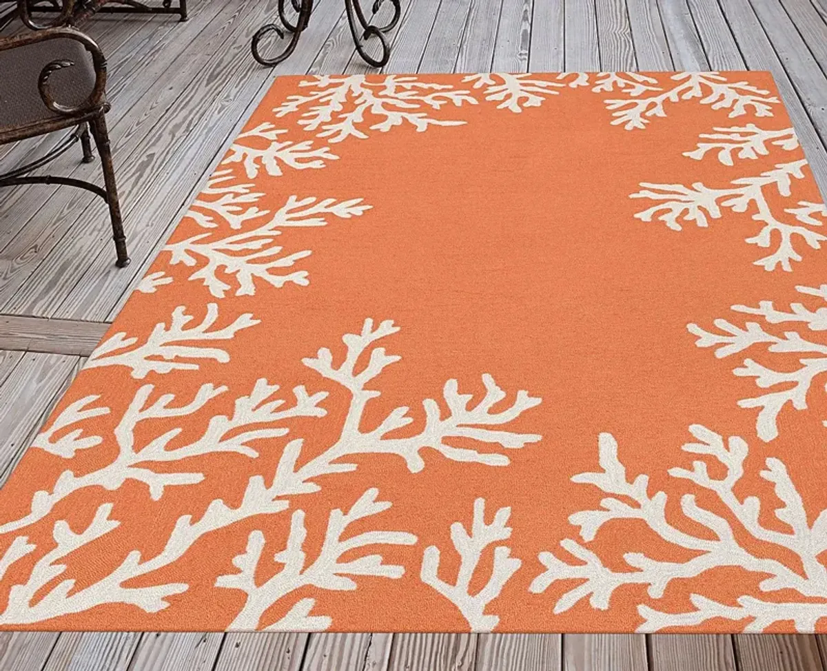 Ocean Flower Orange 7'6 x 9'6 Indoor/Outdoor Rug