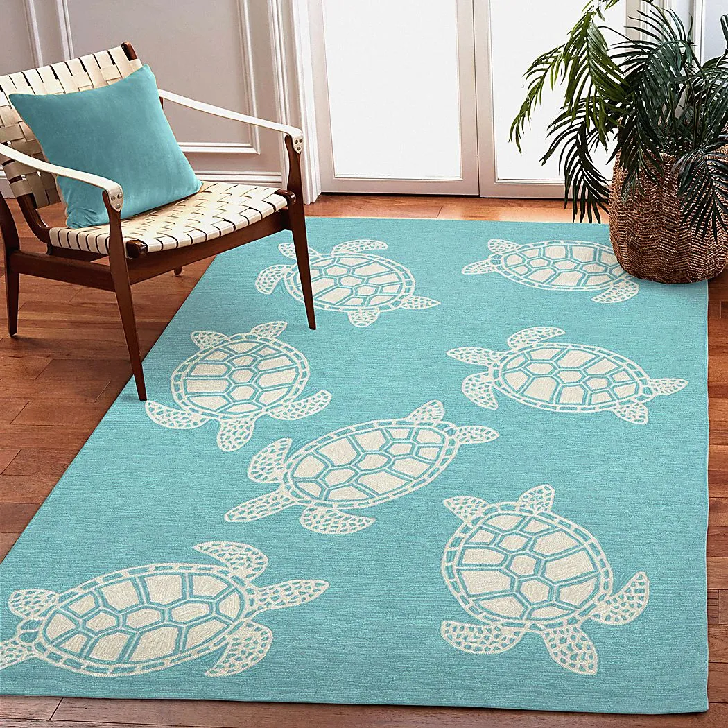 Sea Creature Blue 7'6 x 9'6 Indoor/Outdoor Rug