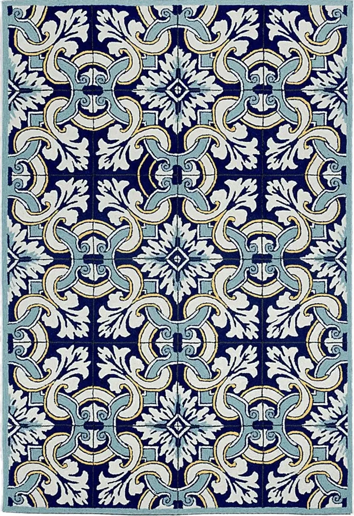 Floral Inlay Blue 5' x 7'6 Indoor/Outdoor Rug